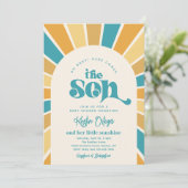 Hier komt de uitnodiging voor het Baby shower Son (Staand voorkant)