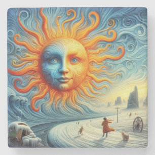 Hier komt de zon - AI Art Print Stenen Onderzetter