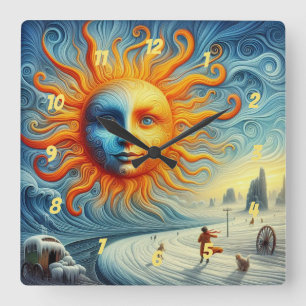 Hier komt de zon - AI Art Print Vierkante Klok