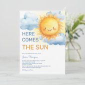 Hier komt de Zon Baby Boy Shower Kaart (Staand voorkant)