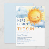 Hier komt de Zon Baby Boy Shower Kaart (Voorkant / Achterkant)