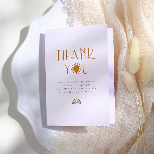 Hier komt de zon | Baby shower Dank u Bedankkaart