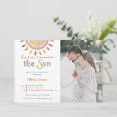 Hier komt de zon Baby shower foto Kaart (Staand voorkant)