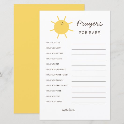 Hier Komt De Zon Baby Shower Gebeden Voor Baby (Voorkant / Achterkant)