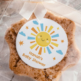 Hier komt de zon Baby shower gunst Ronde Sticker