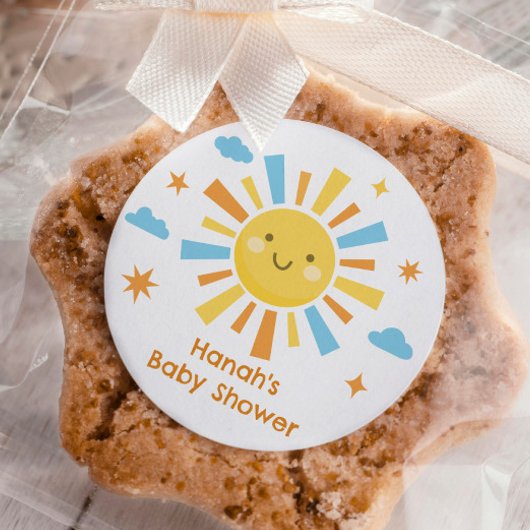 Hier komt de zon Baby shower gunst Ronde Sticker
