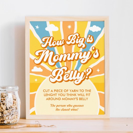 Hier komt de zon Baby shower hoe groot haar buik Poster