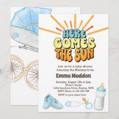 Hier komt de zon Baby shower Invitation Kaart (Voorkant / Achterkant)