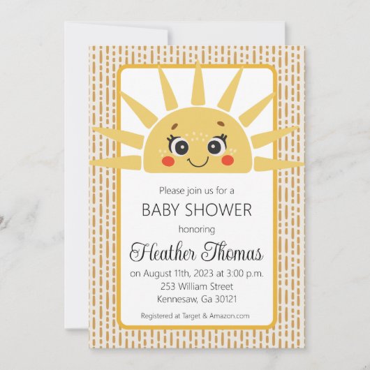 Hier komt de zon Baby shower Invitation Kaart (Voorkant)
