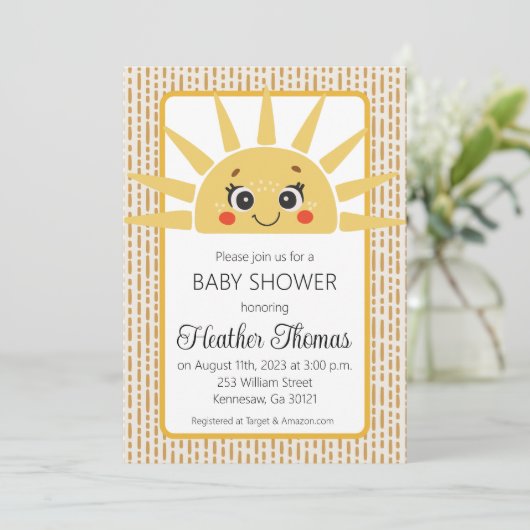 Hier komt de zon Baby shower Invitation Kaart (Staand voorkant)