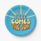 Hier komt de zon Baby shower Invitation Papieren Bordje (Voorkant)