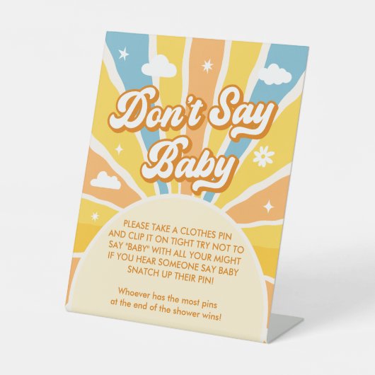 Hier komt de zon Baby shower niet zeggen Baby spel Reclamebord Met Voetstuk (Voorkant)