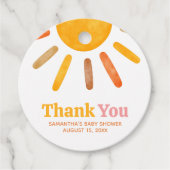 Hier komt de Zon Baby shower Ronde Bedankjes Labels (Voorkant)