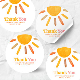 Hier komt de Zon Baby Shower Ronde Sticker