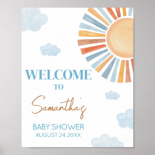 Hier komt de zon Baby shower welkom Poster (Voorkant)