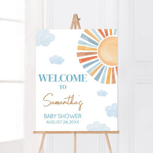 Hier komt de zon Baby shower welkom Poster