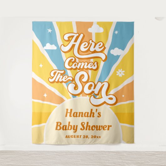 Hier komt de zon Baby shower welkom Wandkleed (Voorkant)