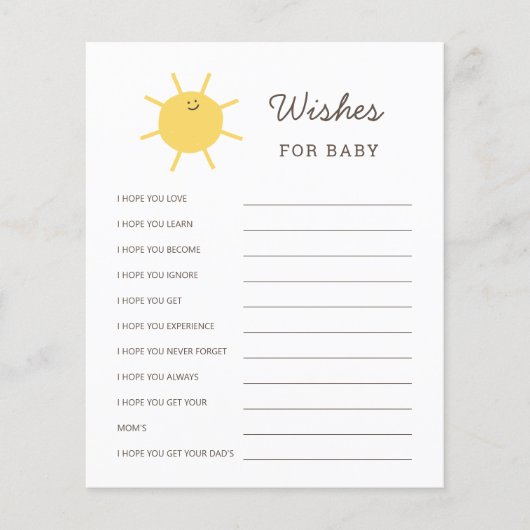 Hier Komt De Zon Baby Shower Wensen Advieskaarten (Voorkant)