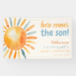 Hier komt de ZON Boho Baby Shower Vlag Spandoek