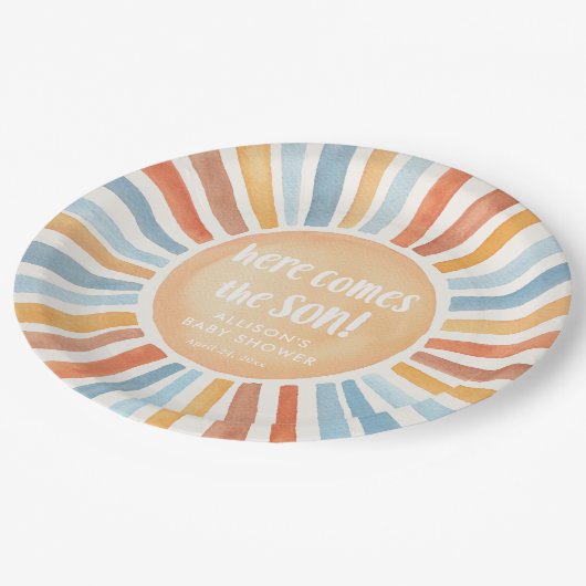 Hier komt de zon boho boy baby shower papieren bordje (Gekanteld)