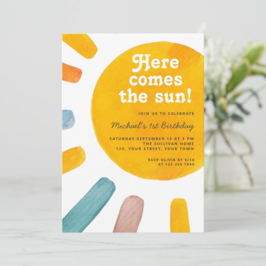 Hier komt de zon Boho Sunshine eerste verjaardag Kaart (Staand voorkant)