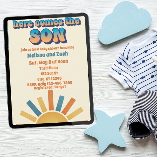 Hier Komt de ZON, Boho Zon Baby Shower Kaart