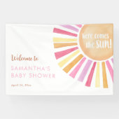 Hier komt de zon boho zonneschijn meisje baby show spandoek (Horizontaal)
