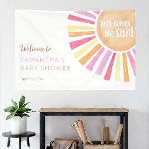 Hier komt de zon boho zonneschijn meisje baby show spandoek
