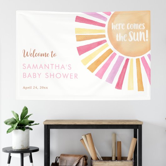 Hier komt de zon boho zonneschijn meisje baby show spandoek