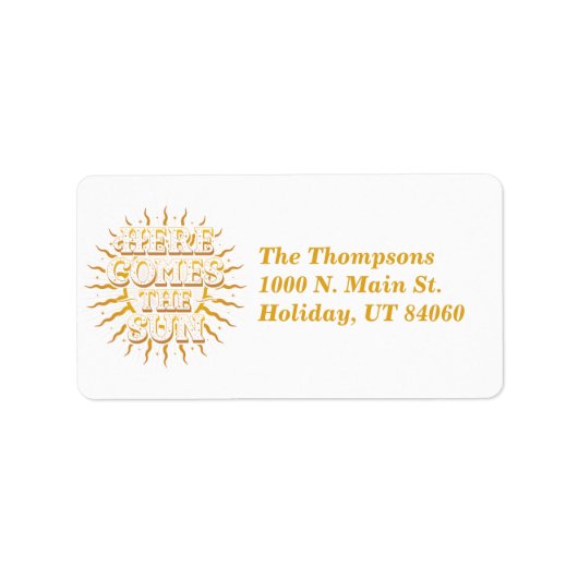 Hier komt de zon/de Etiketten van het Adres van de (Voorkant)