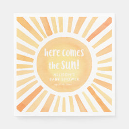 Hier komt de zon genderneutraal baby shower servet
