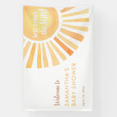 Hier komt de zon genderneutraal baby shower spandoek (Verticaal)