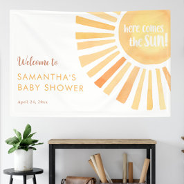 Hier komt de zon genderneutraal baby shower spandoek