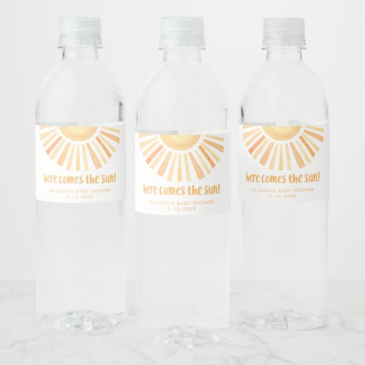 Hier komt de zon genderneutraal baby shower waterfles etiket (Flessen)