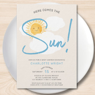 Hier Komt De Zon Jongens Baby Shower Kaart