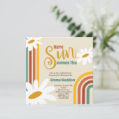 Hier komt de zon Retro Baby shower Invitation Kaart (Staand voorkant)
