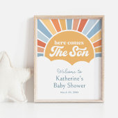 Hier komt de zon retro Baby shower welkomstbord Poster