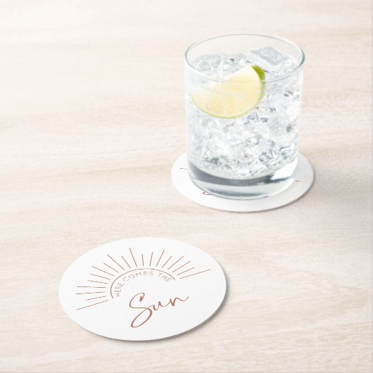 Hier komt de zon ronde kartonnen onderzetter (Insitu)