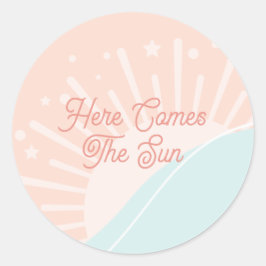 Hier komt de zon ronde sticker