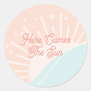 Hier komt de zon ronde sticker