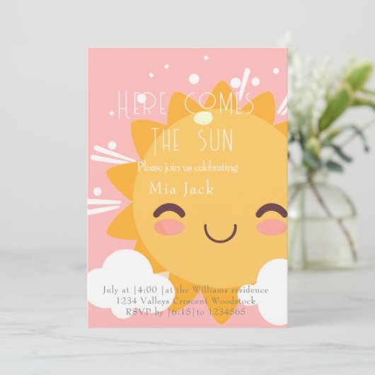 Hier komt de zon roze kaart (Staand voorkant)