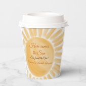 Hier Komt de Zon Straal Gele Bruidsfeest Papieren Bekers (Achterkant)