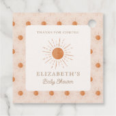 Hier komt de zon Verbrand Sinaasappel Zon Baby sho Bedankjes Labels (Achterkant)