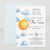 Hier komt de zon Waterverf Baby Boy Shower Kaart (Voorkant / Achterkant)