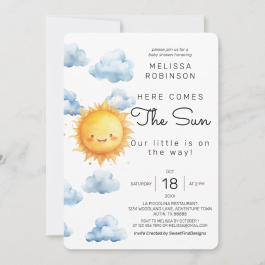 Hier komt de zon Waterverf Baby Boy Shower Kaart (Voorkant)