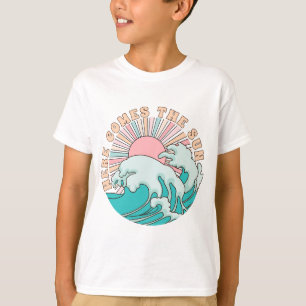 Hier komt de zon zomer strand plezier t-shirt