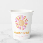 Hier komt de zon zonneschijn meisje baby shower papieren bekers (Achterkant)