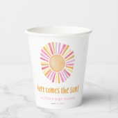 Hier komt de zon zonneschijn meisje baby shower papieren bekers (Voorkant)
