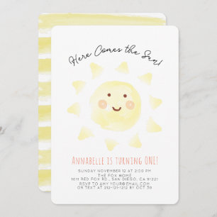 Hier komt de zongele Waterverf 1e verjaardag Kaart