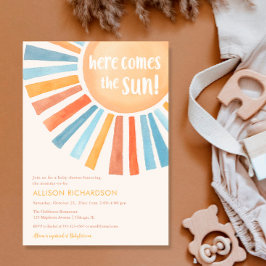 Hier komt de zonjongen boho sunshine baby shower kaart